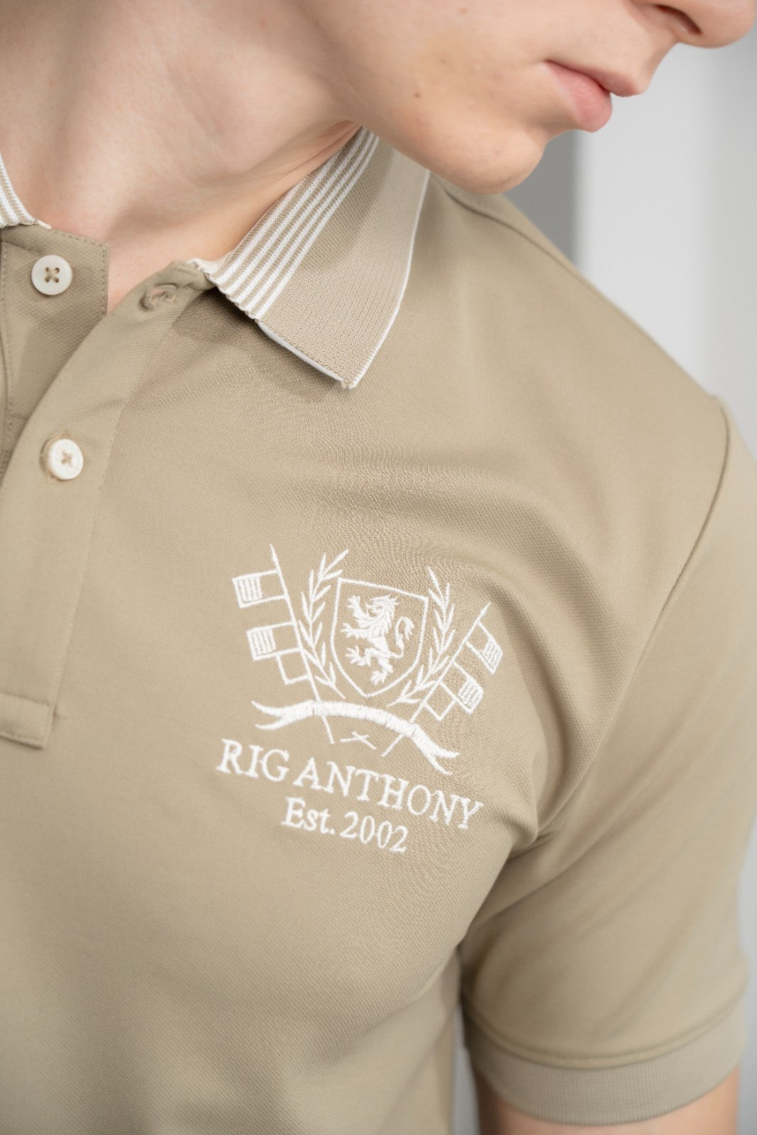 Men's Beige Emblem Polo - Rig Anthony