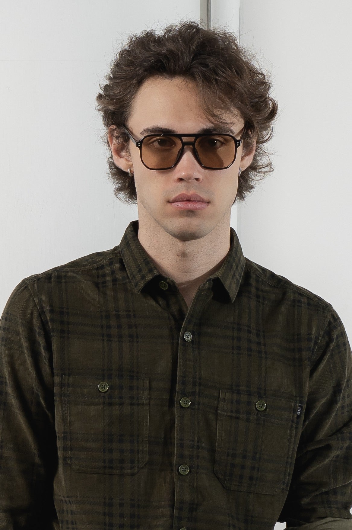 Men's Olive Grid Corduroy Shirt - Rig Anthony