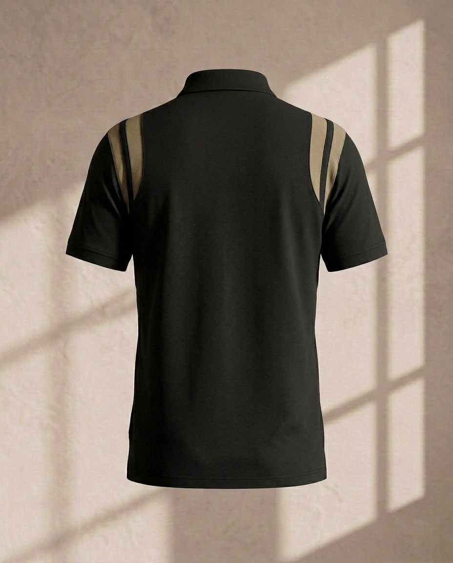 Noir Beige Signature Zip Polo T-Shirt- 14186
