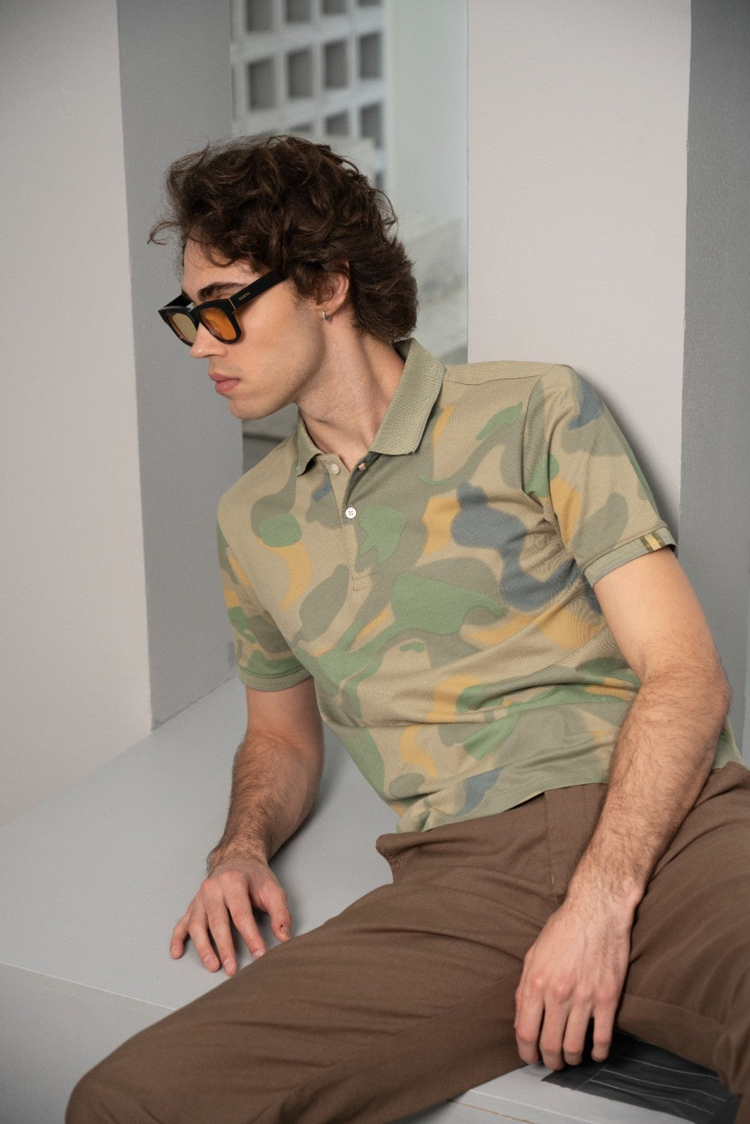 Men's Abstract Taupe Polo - Rig Anthony