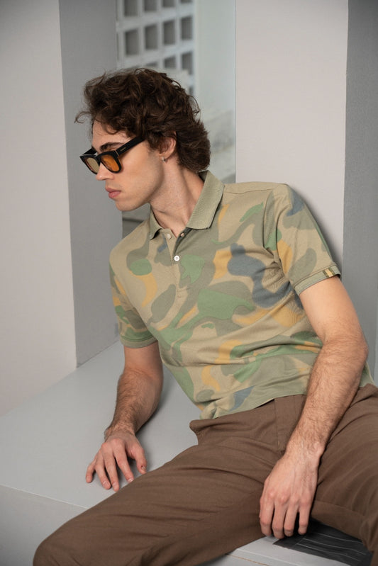 Men's Abstract Taupe Polo - Rig Anthony