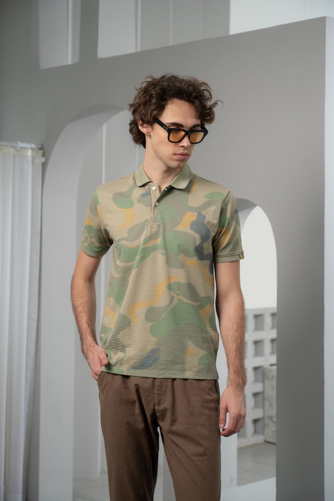 Men's Abstract Taupe Polo - Rig Anthony