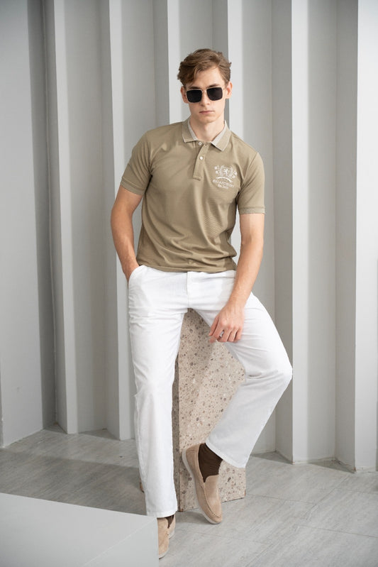 Men's Beige Emblem Polo - Rig Anthony