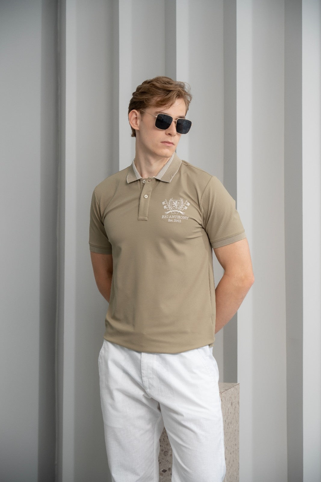 Men's Beige Emblem Polo - Rig Anthony