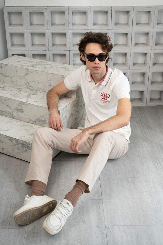 Men's White Emblem Polo - Rig Anthony