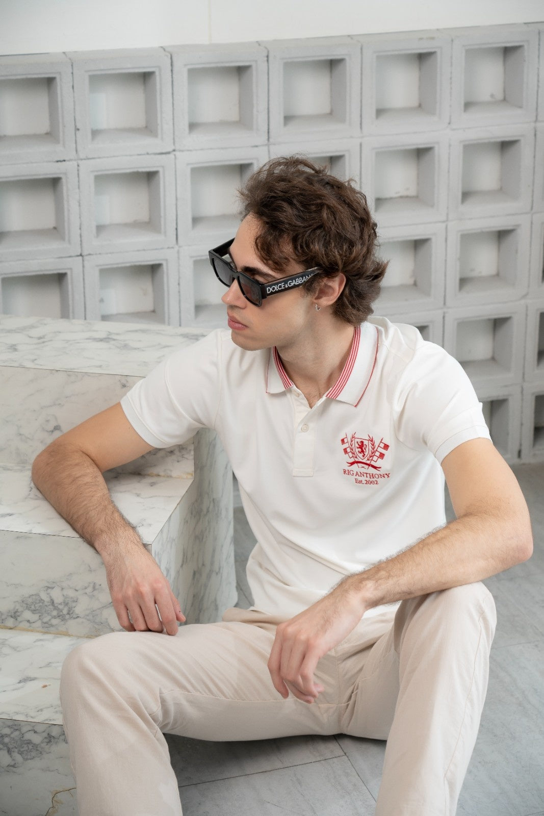 Men's White Emblem Polo - Rig Anthony