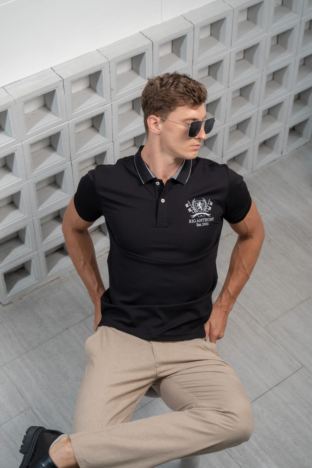 Men's Noir Emblem Polo - Rig Anthony