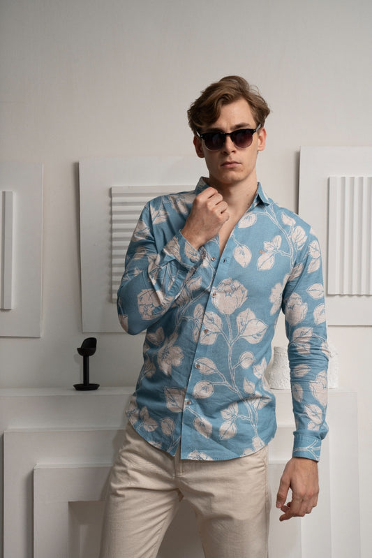 Men's Azure Bloom Linen Shirt - Rig Anthony