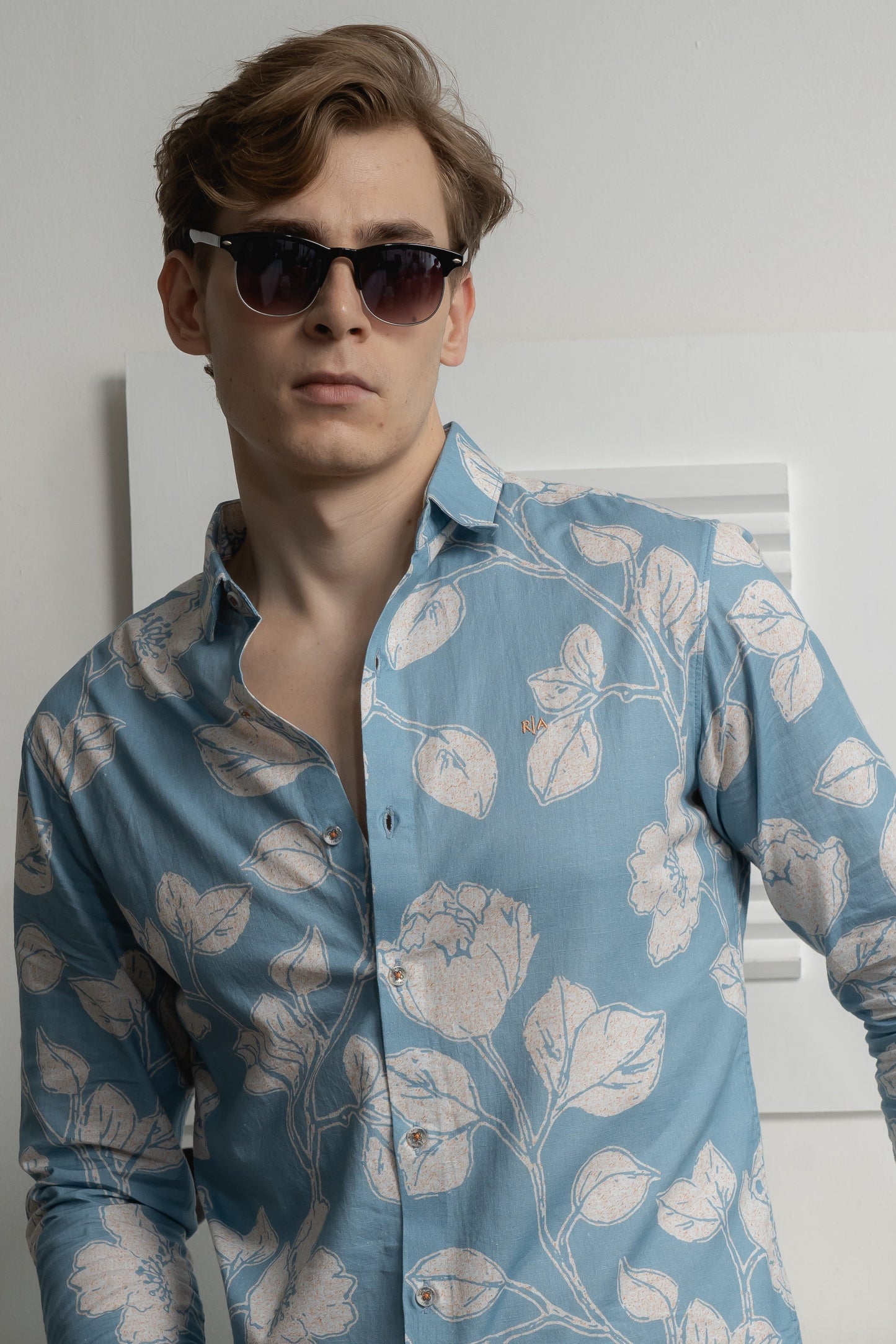 Men's Azure Bloom Linen Shirt - Rig Anthony