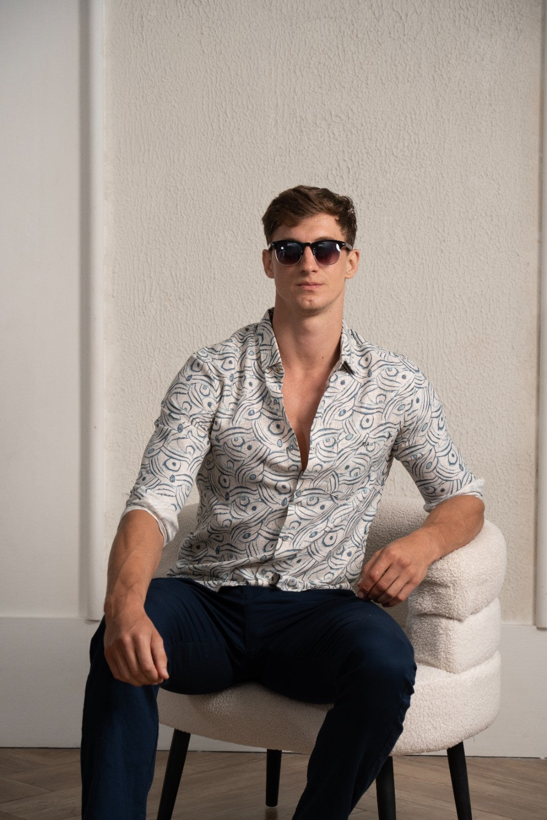 Men's Cerulean Sketch Linen Shirt - Rig Anthony