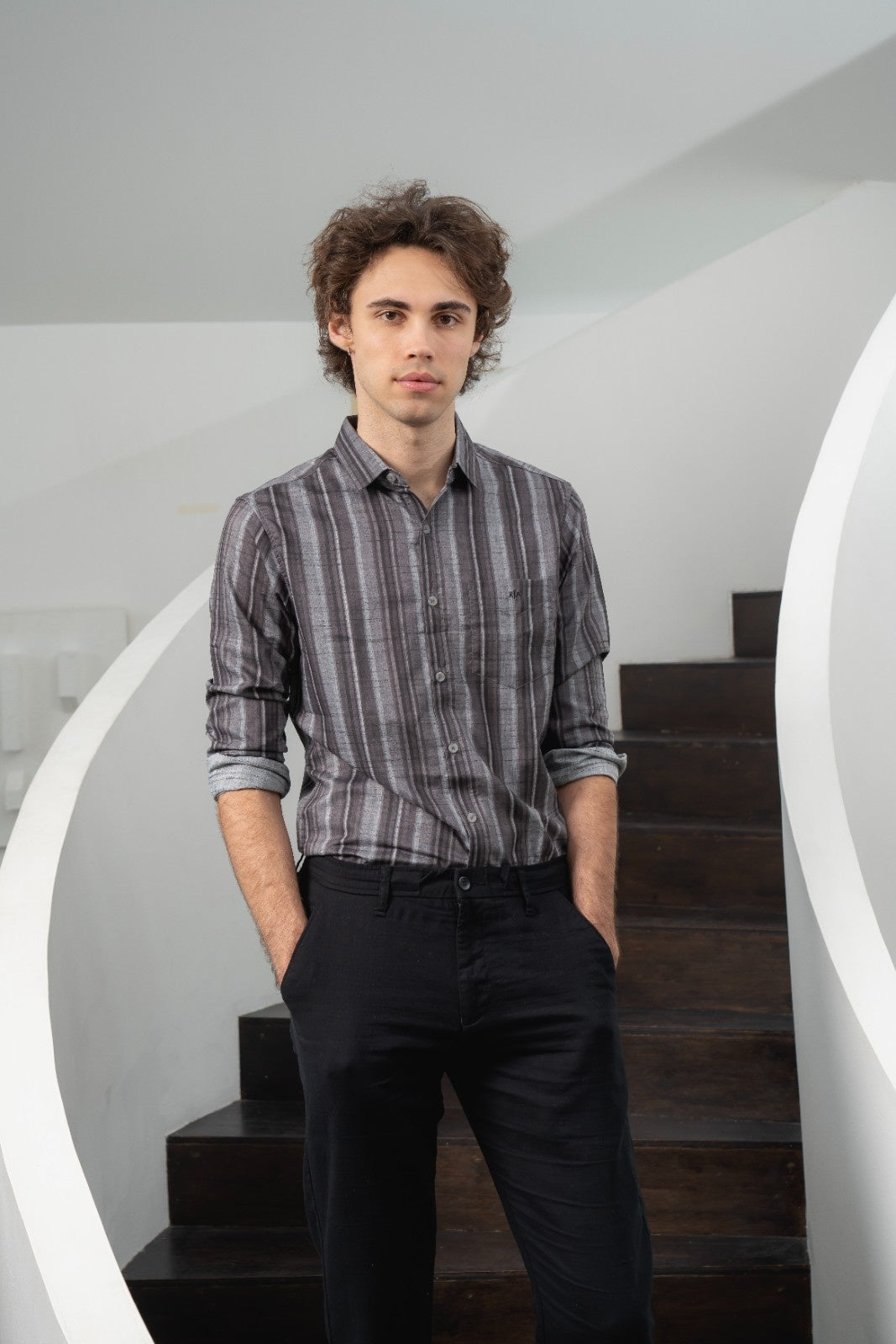 Men's Shadow Stripe Linen Shirt - Rig Anthony