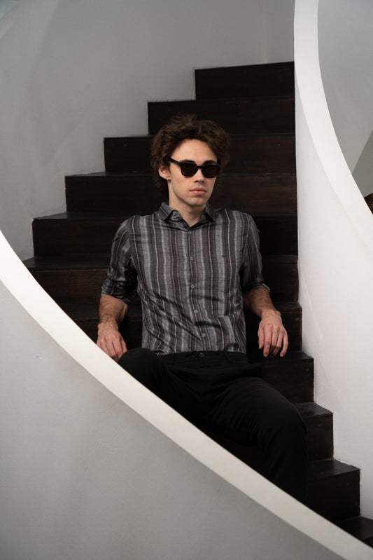 Men's Shadow Stripe Linen Shirt - Rig Anthony