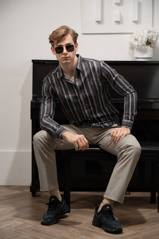 Men's Charcoal Trace Linen Shirt - Rig Anthony