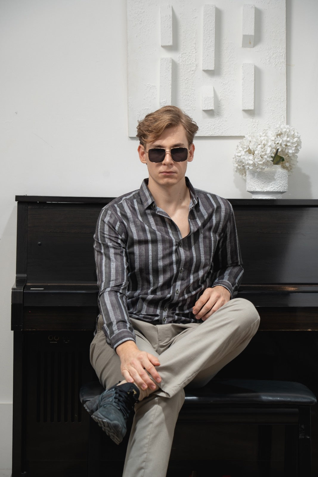 Men's Charcoal Trace Linen Shirt - Rig Anthony