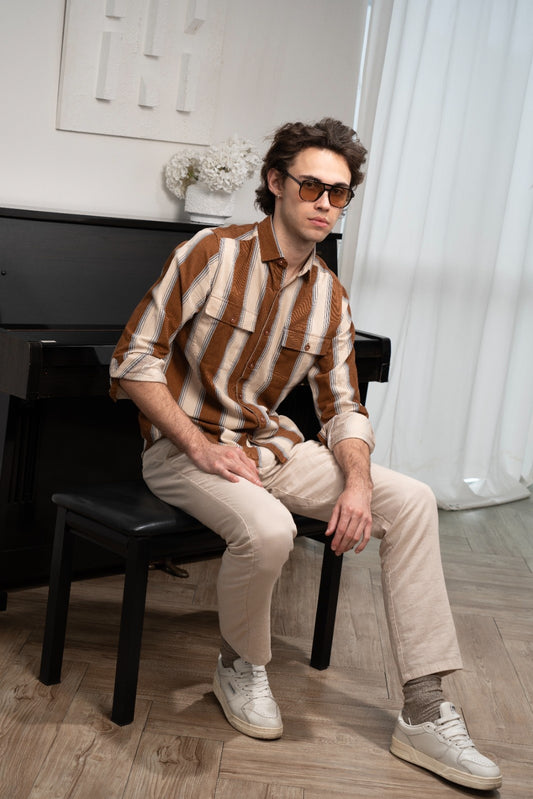 Men's Chestnut Stripe Corduroy Shirt  - Rig Anthony