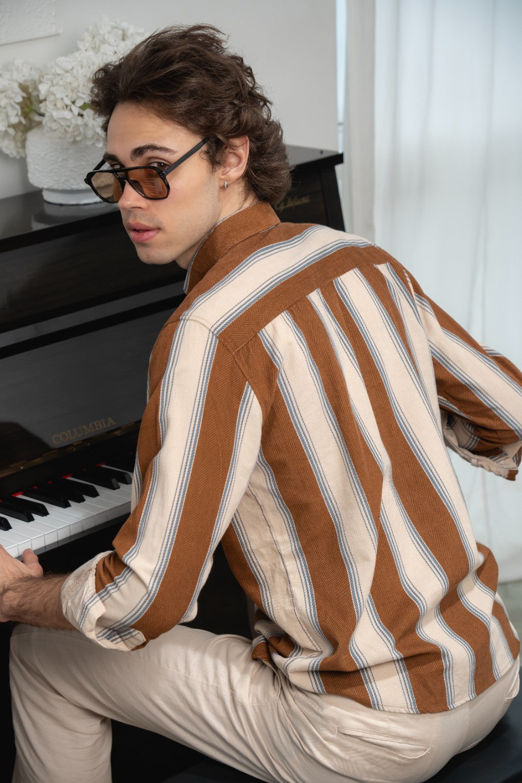 Men's Chestnut Stripe Corduroy Shirt  - Rig Anthony