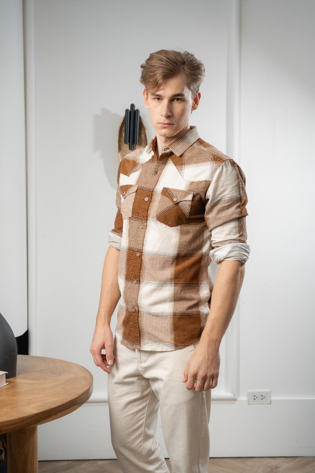 Men's Mocha Check Corduroy Shirt  - Rig Anthony