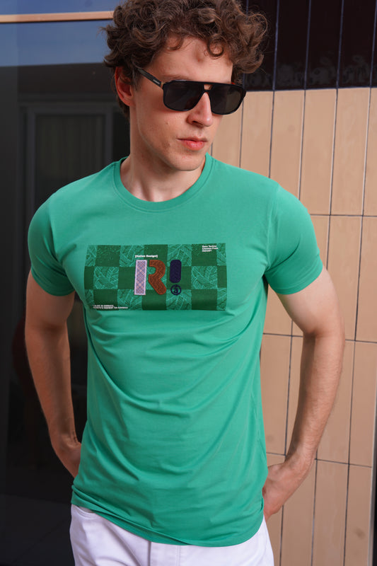 Green T-Shirt with Textured Chest Patch
