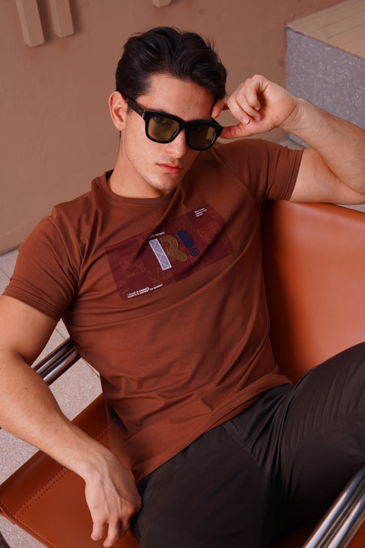 Brown T-Shirt with Contrast Patchwork
