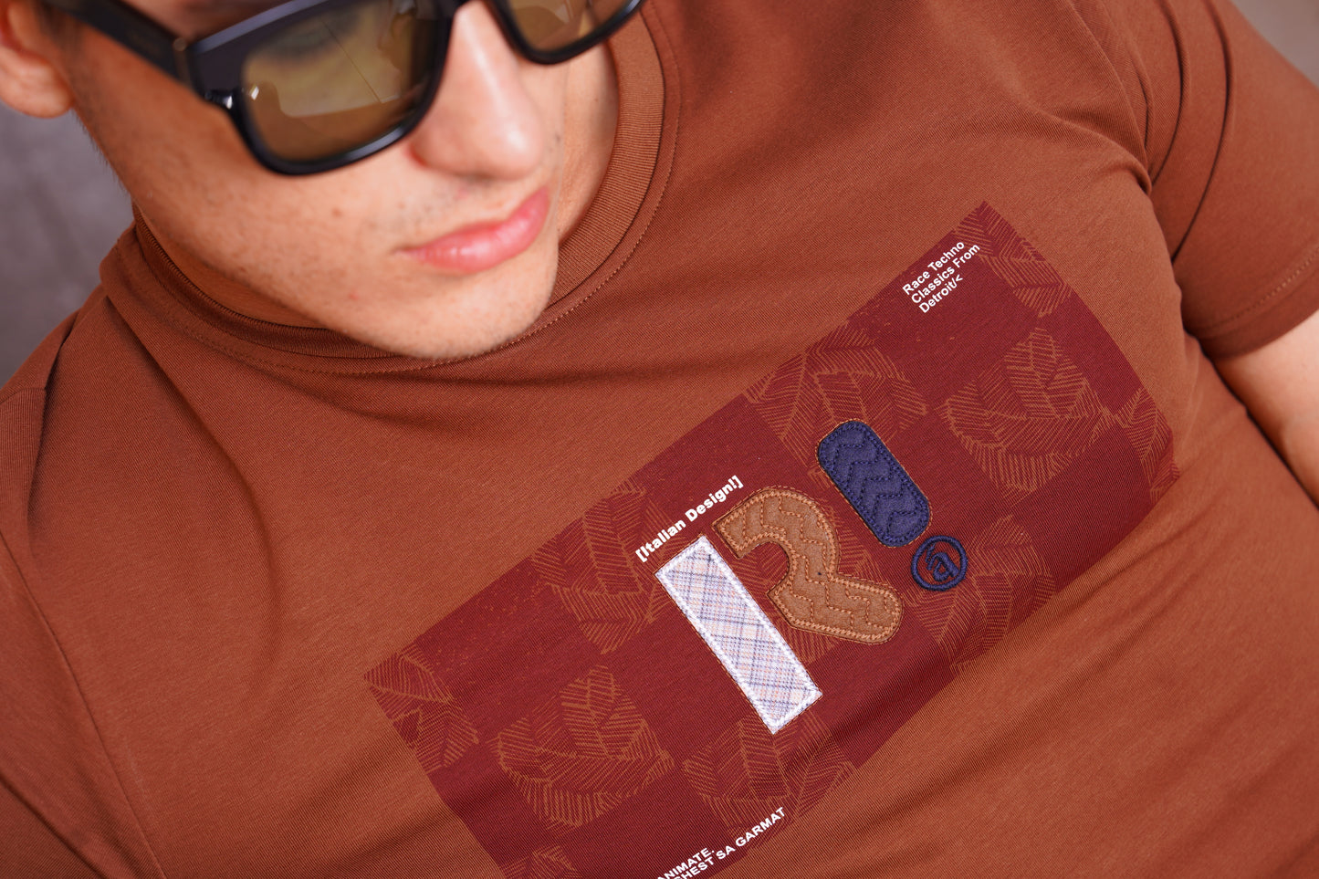 Brown T-Shirt with Contrast Patchwork