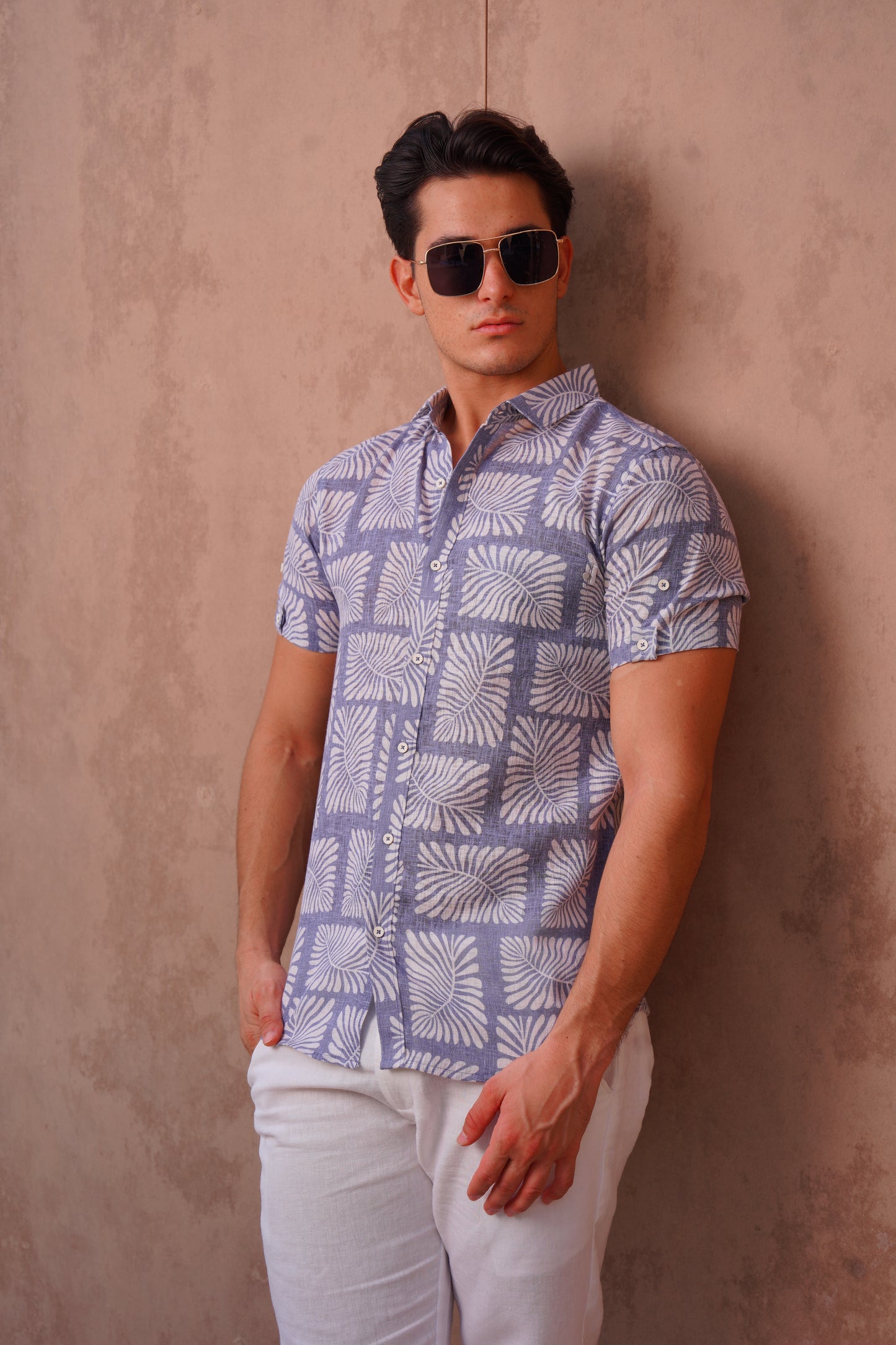 Palm Grid  Linen Shirt - Rig Anthony