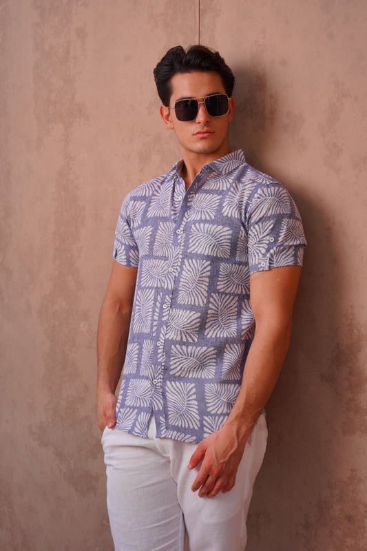 Palm Grid  Linen Shirt - Rig Anthony