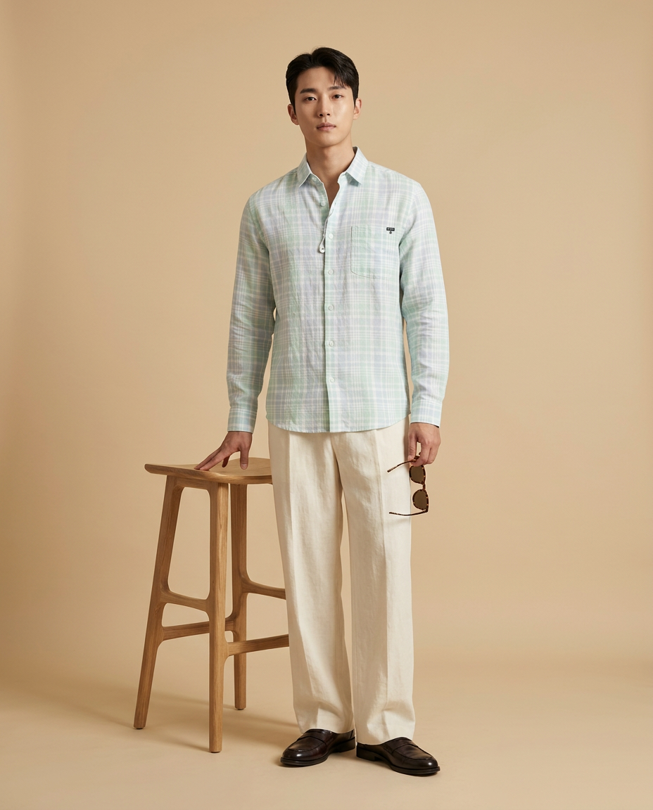 Mint Green Premium Linen Blend Checked Shirt11531