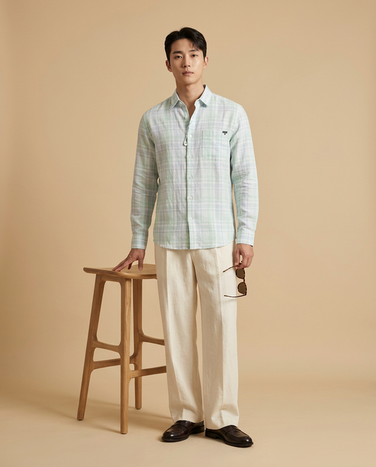 Mint Green Premium Linen Blend Checked Shirt11531