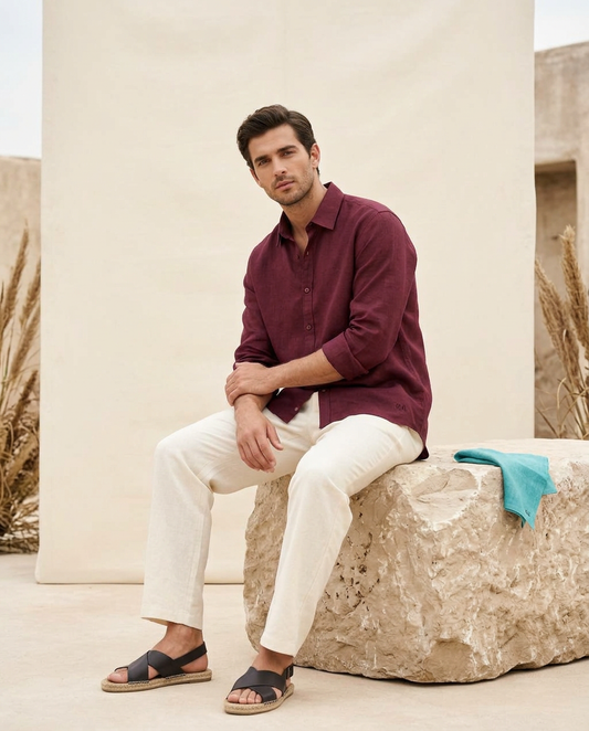 wine Linen Shirt-1738