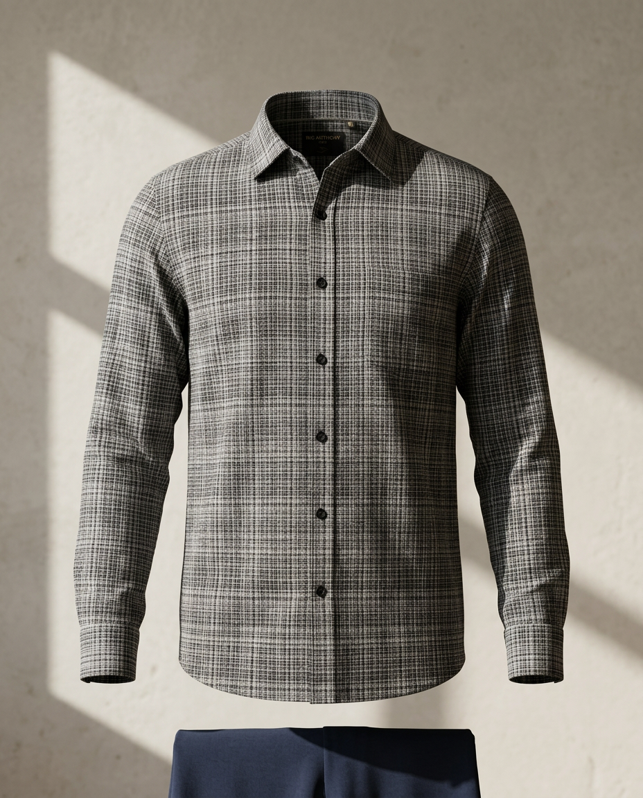 Slate Blue Premium Cotton Checked Shirt-11555