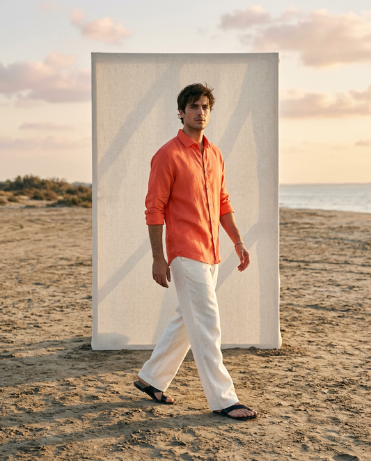 Sunset Coral Linen Shirt-1738