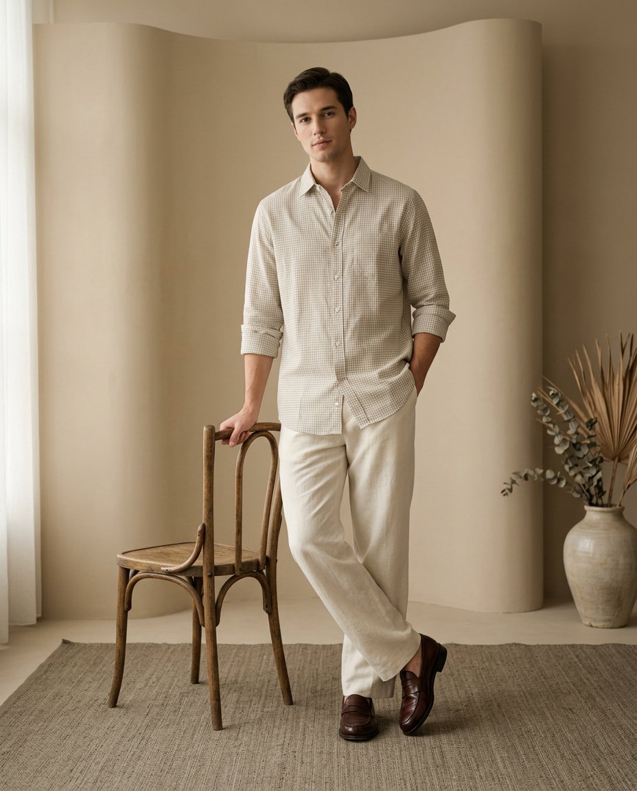 Natural Premium Cotton Checked Shirt-11558