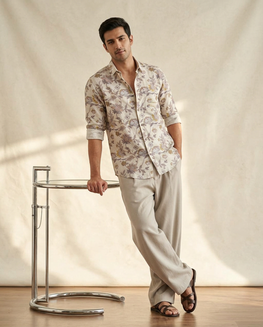 Ivory Bloom Premium Printed Linen Shirt-11588