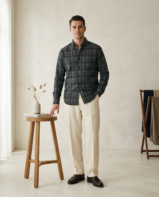 Midnight Grey Premium Checked Cotton Shirt-11559