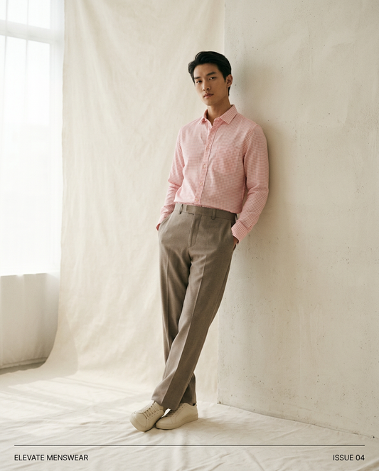 Blush Pink Premium Cotton Checked Shirt-11558