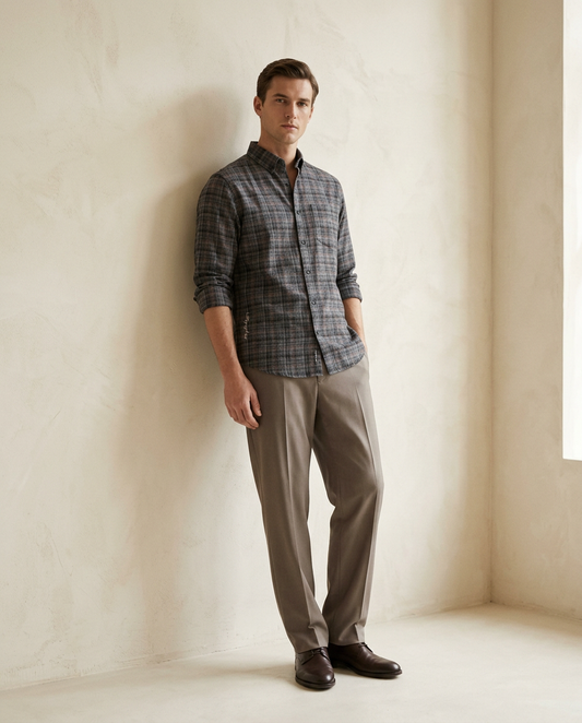 Midnight Grey Premium Checked Cotton Shirt-11559