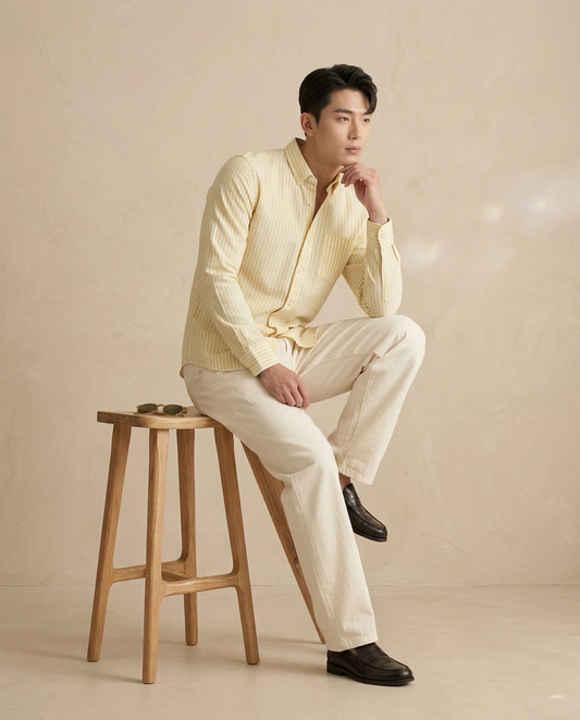 Yellow  Stripe Premium Cotton Shirt-11506
