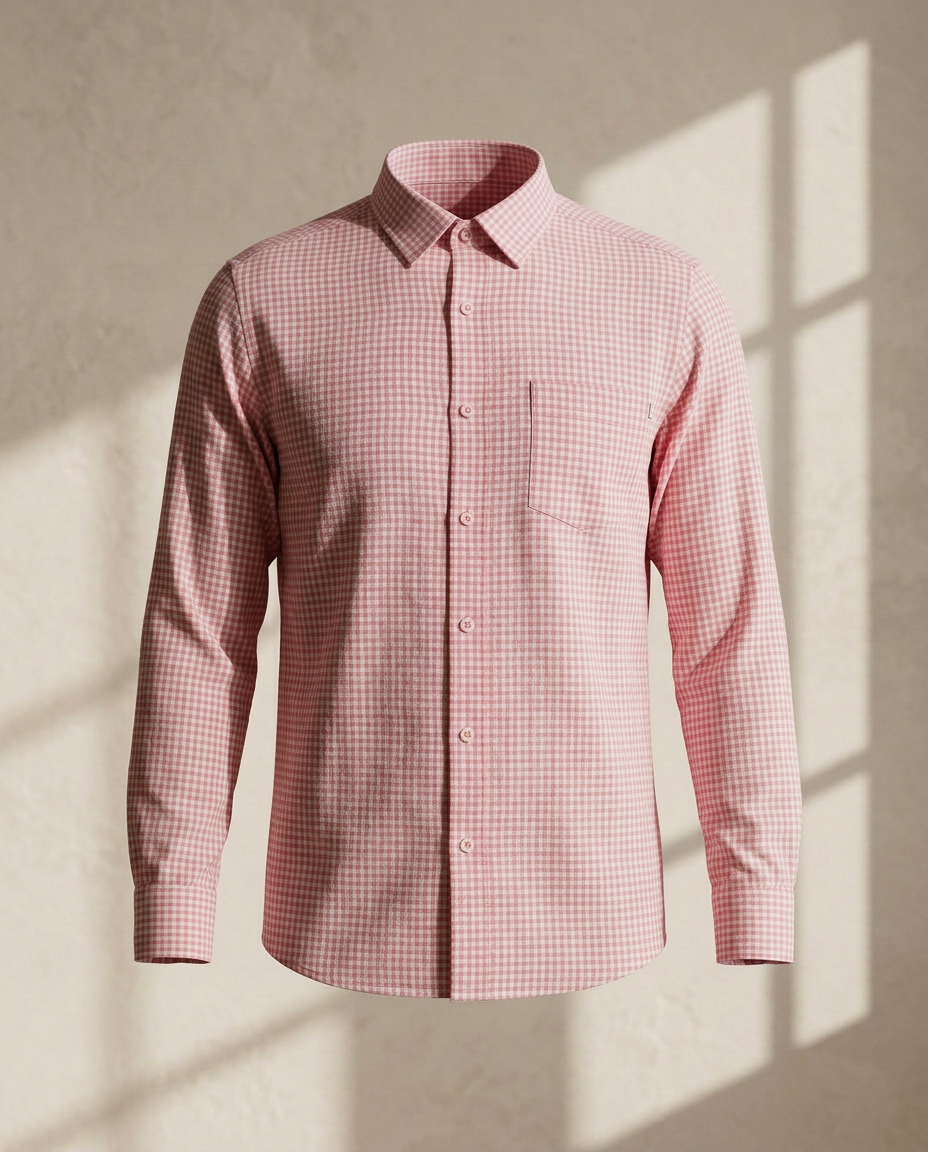 Blush Pink Premium Cotton Checked Shirt-11558