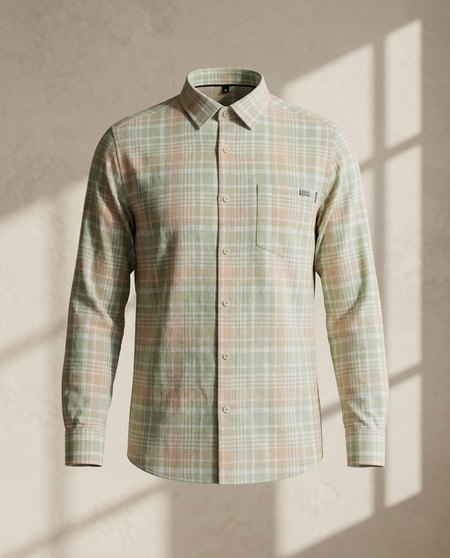 Pastel Lime Premium Linen Blend Checked Shirt-11531