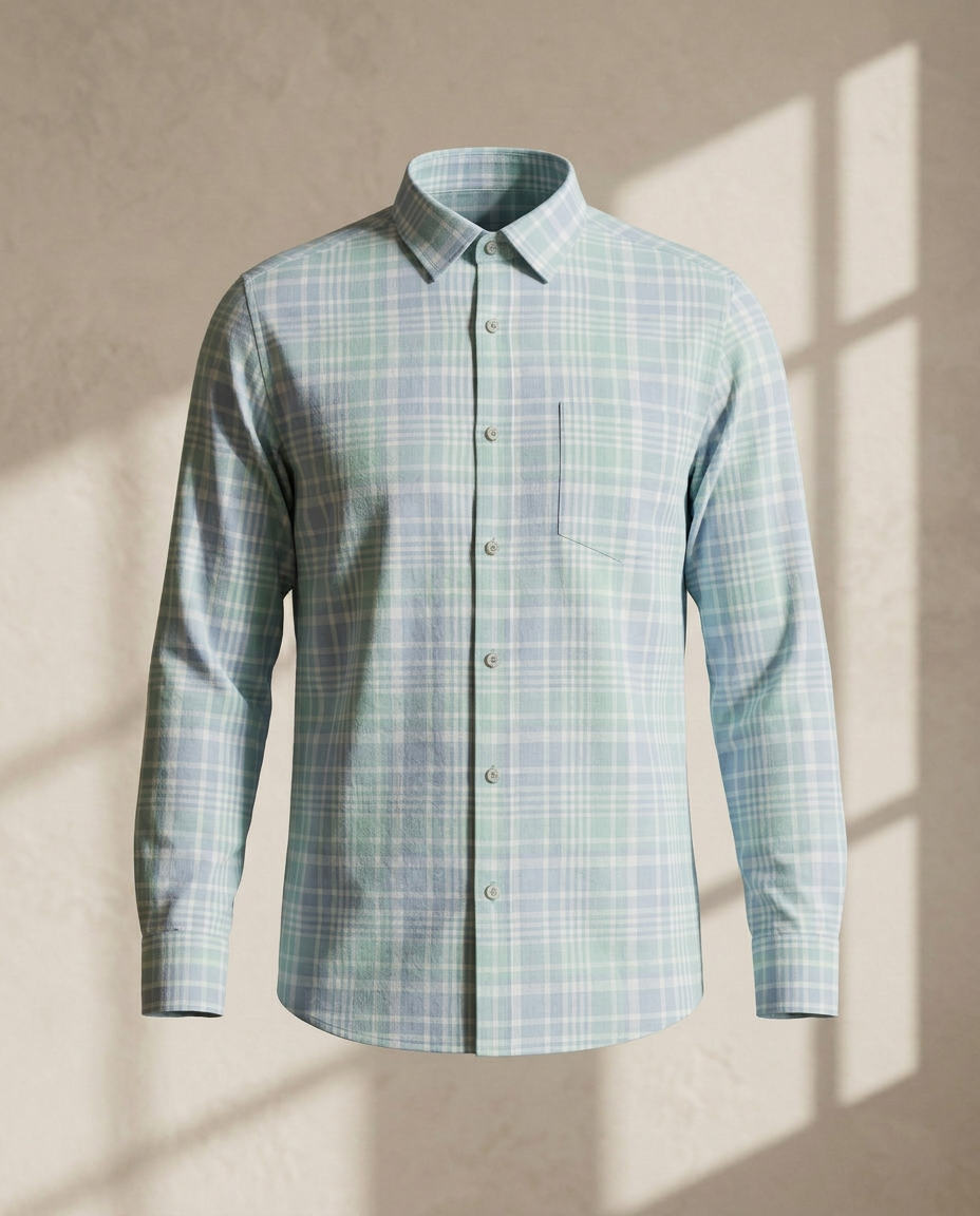 Mint Green Premium Linen Blend Checked Shirt11531